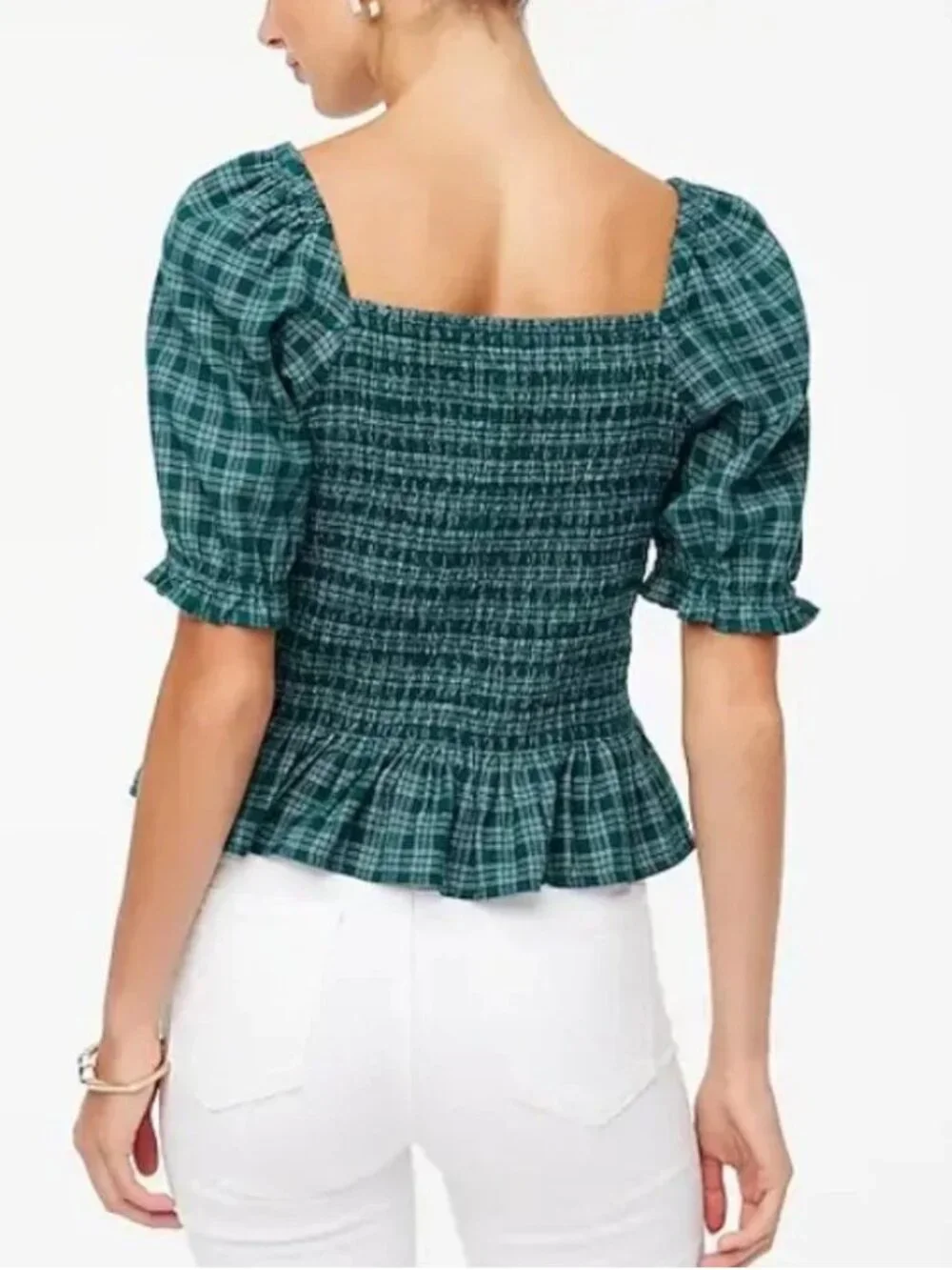 2/$30 J. Crew Flannel Smocked Top Green Glazed Medium #A3543